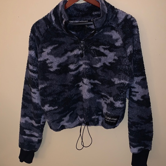 Calvin Klein Performance Fleece Pullover Jacket Size M Grey Camo - Picture 1 of 6